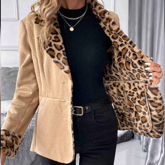 Clasic Women's Leopard Print Fleece Lined Zip Front Warm Winter Jacket Winter - Picture 3 of 5